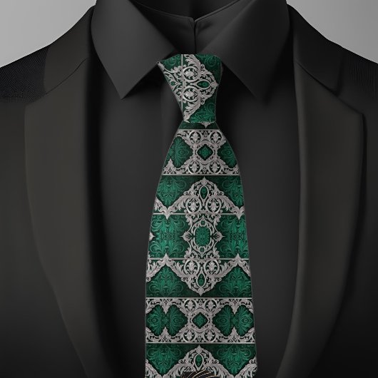 Silver and Emerald Formal Traditional Pattern Krawatte