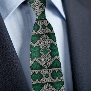 Silver and Emerald Formal Traditional Pattern Krawatte