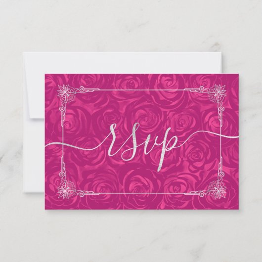 Silver and Fuchsia Rose Elegant RSVP Karte (Rückseite)