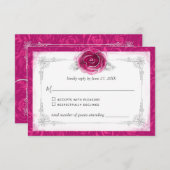 Silver and Fuchsia Rose Elegant RSVP Karte (Vorne/Hinten)