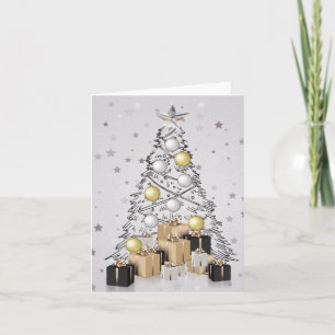 Silver and Gold Christmas Tree Blank Karte