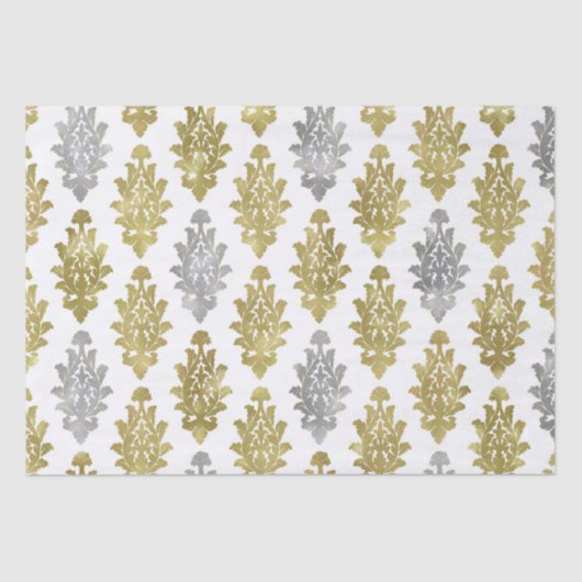 Silver and Gold Damask Muster Seidenpapier (Vorderseite)