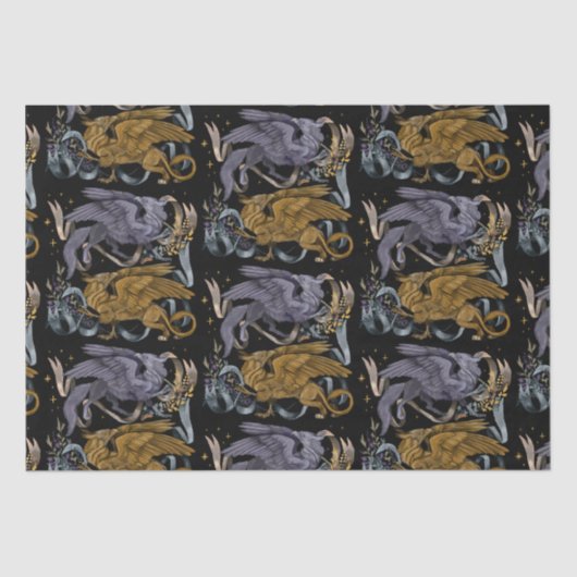 Silver and Gold Griffin Pattern Seidenpapier (Vorderseite)