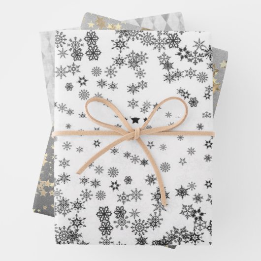 Silver and Gold Harlequin Snowflakes Stars Geschenkpapier Set (Beispiel)