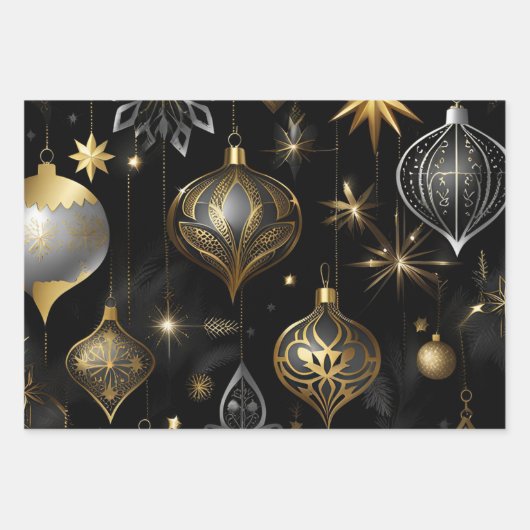 Silver and Gold Holiday Ornaments Collection Geschenkpapier Set (Vorderseite 3)