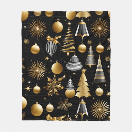 Silver and Gold Holiday Ornaments Muster Fleecedecke (Vorderseite)