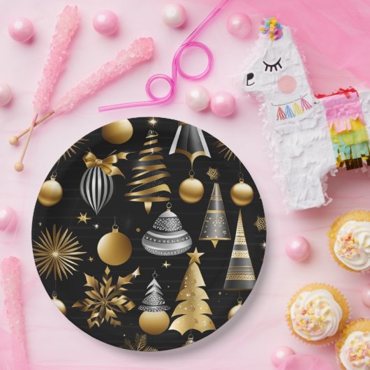 Silver and Gold Holiday Ornaments Muster Pappteller (Party)