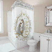 Silver and gold nativity Christmas Duschvorhang (Beispiel)