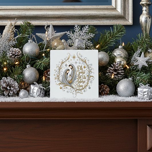 Silver and gold nativity Christmas Fotoplatte