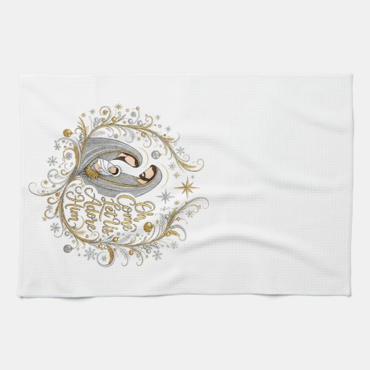 Silver and gold nativity Christmas Geschirrtuch (Horizontal)