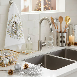 Silver and gold nativity Christmas Geschirrtuch