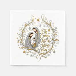 Silver and gold nativity Christmas Serviette