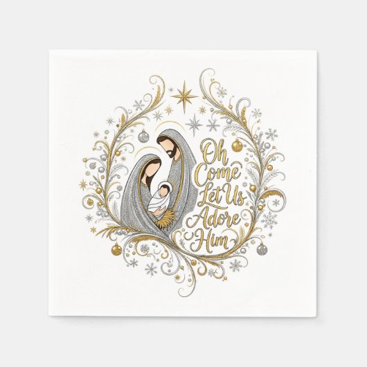 Silver and gold nativity Christmas Serviette (Vorderseite)