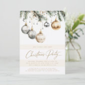 Silver and Gold Ornamente Baubles Weihnachtsfest P Einladung (Stehend Vorderseite)