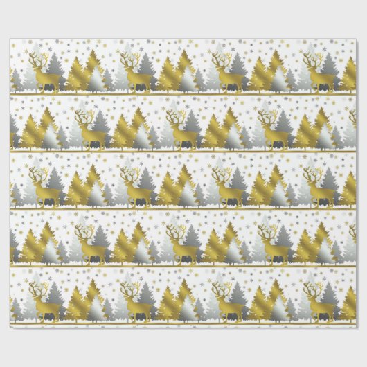 Silver and Gold Rentier Weihnachtsverpackung für P Geschenkpapier (Flach)