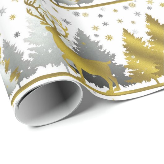Silver and Gold Rentier Weihnachtsverpackung für P Geschenkpapier (Rolleneckpunkt)