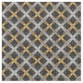 Silver and Gold Ribbon on Black Tile Pattern Stoff