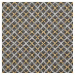 Silver and Gold Ribbon on Black Tile Pattern Stoff