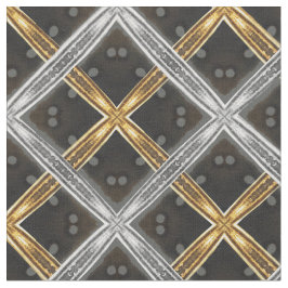 Silver and Gold Ribbon on Black Tile Pattern Stoff