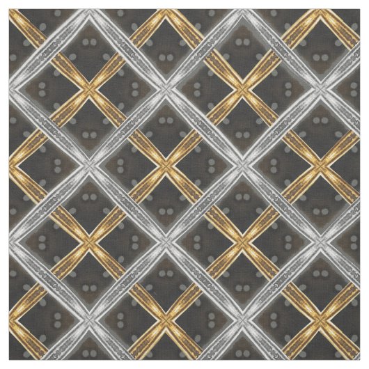 Silver and Gold Ribbon on Black Tile Pattern Stoff (Muster)