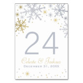 Silver and Gold Snowflakes Wedding Monogram Tischnummer (Rückseite)