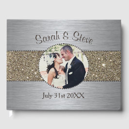 Silver and Gold Sparkle Foto Wedding Guest Book Gästebuch