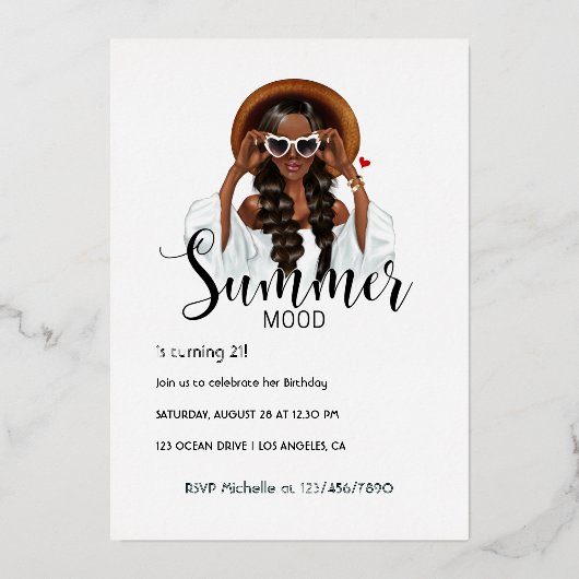 Silver and Gold Summer Birthday Party Folieneinladung (Rückseite)