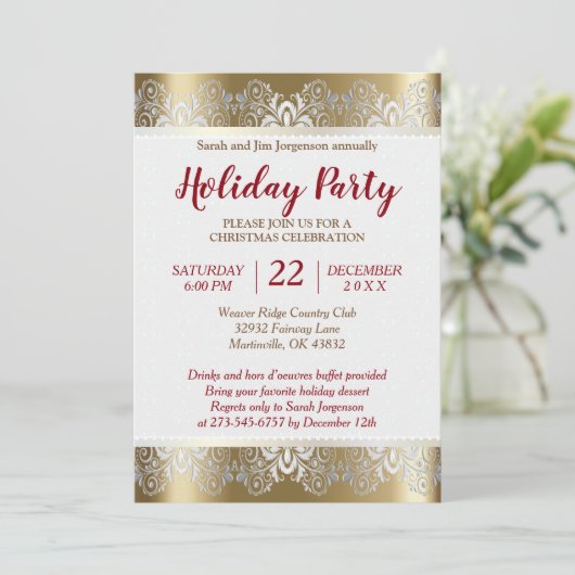 Silver and Gold Weihnachtsbaum Einladung (Stehend Vorderseite)