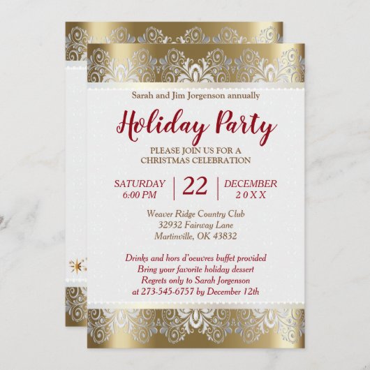 Silver and Gold Weihnachtsbaum Einladung (Vorne/Hinten)