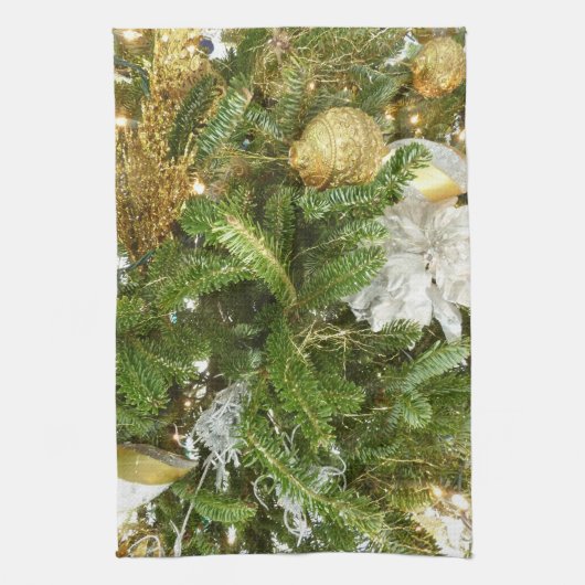 Silver and Gold Weihnachtsbaum I Urlaub Geschirrtuch (Vertikal)