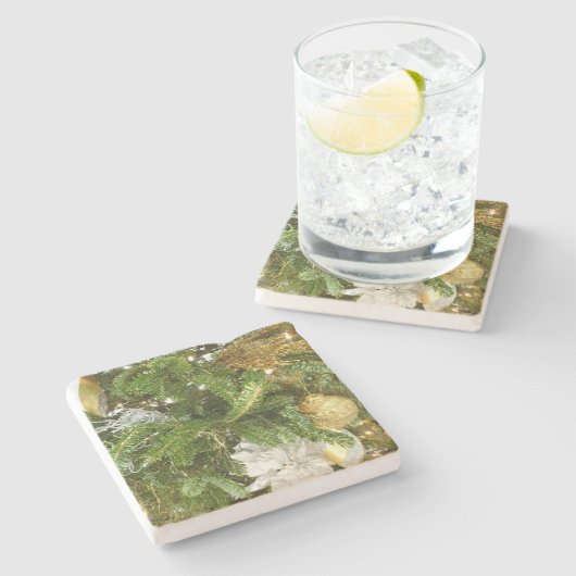 Silver and Gold Weihnachtsbaum I Urlaub Steinuntersetzer (Seitenansicht)