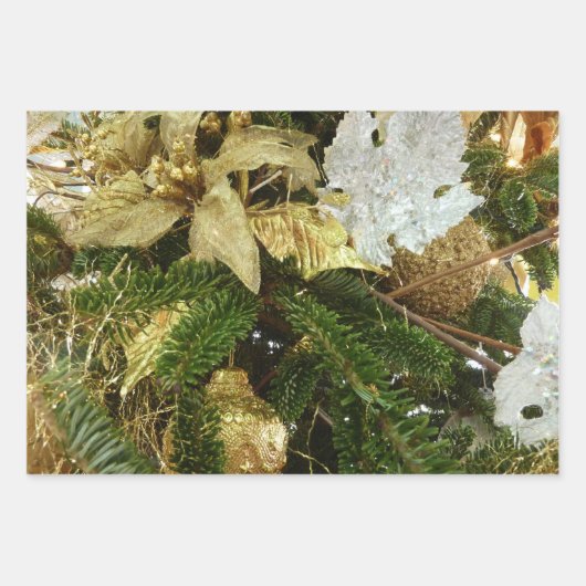 Silver and Gold Weihnachtsbaum II Urlaub Geschenkpapier Set (Vorderseite)