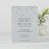 Silver and Gray Confetti Dots Wedding Einladung (Stehend Vorderseite)