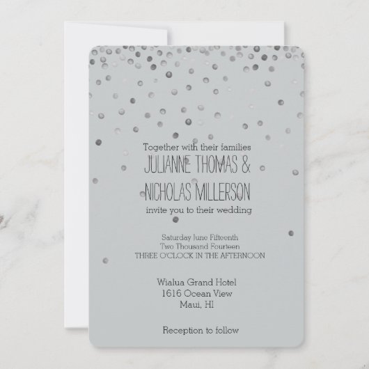 Silver and Gray Confetti Dots Wedding Einladung (Vorderseite)