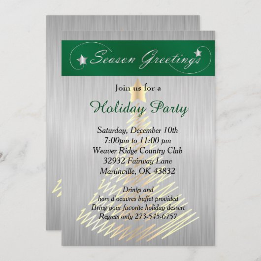 Silver and Green Christmas Holiday Tree Einladung (Vorne/Hinten)