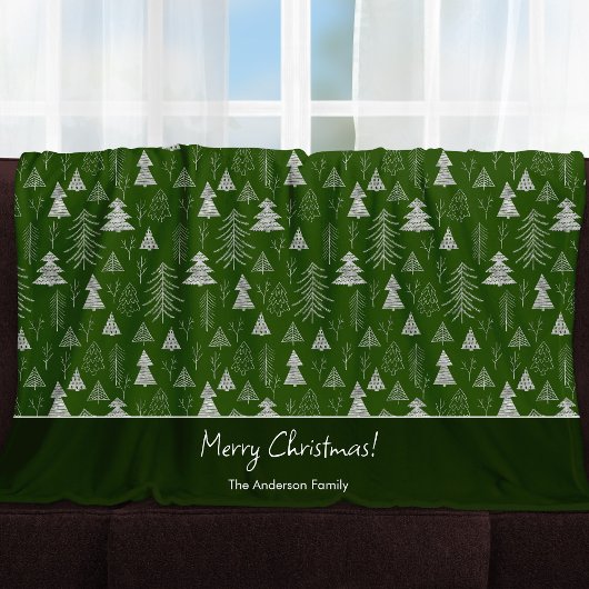 Silver and Green Christmas Tree Forest Pattern Fleecedecke