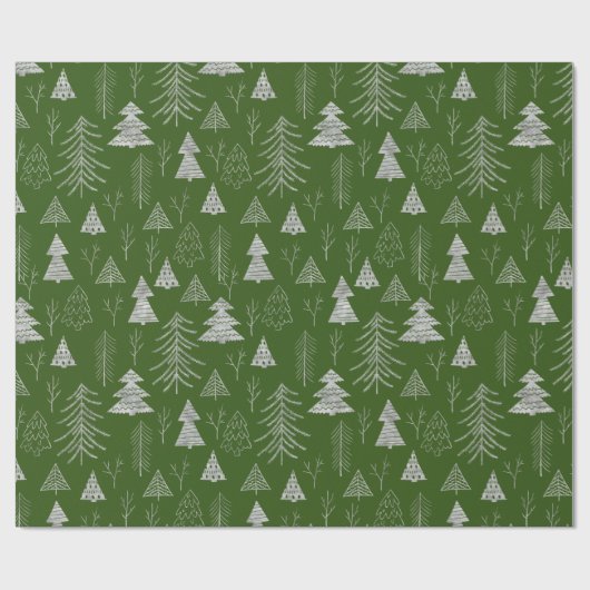 Silver and Green Christmas Tree Forest Pattern Geschenkpapier (Flach)