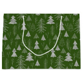 Silver and Green Christmas Tree Forest Pattern Große Geschenktüte (Vorderseite)