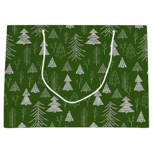 Silver and Green Christmas Tree Forest Pattern Große Geschenktüte (Vorderseite)