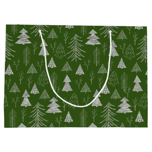 Silver and Green Christmas Tree Forest Pattern Große Geschenktüte (Rückseite)