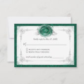 Silver and Green Rose Elegant RSVP Karte (Vorderseite)