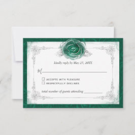 Silver and Green Rose Elegant RSVP Karte