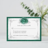 Silver and Green Rose Elegant RSVP Karte (Stehend Vorderseite)
