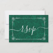 Silver and Green Rose Elegant RSVP Karte (Rückseite)