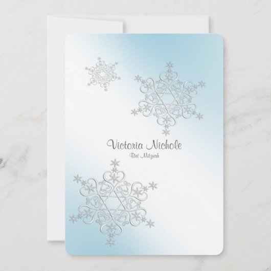 Silver and Ice Blue Snowflakes Bat Mitzvah Einladung (Rückseite)