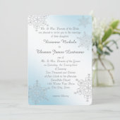 Silver and Ice Blue Snowflakes Wedding Einladung (Stehend Vorderseite)