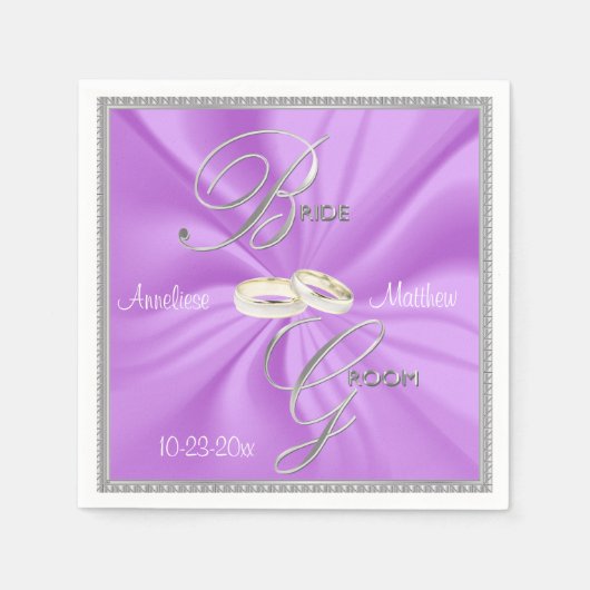 Silver and Lavender Satin Wedding Serviette (Vorderseite)