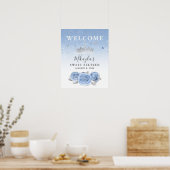 Silver and Light Baby Blue Rose Begrüßung Party Poster (Küche)