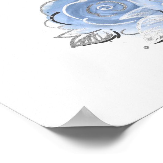 Silver and Light Baby Blue Rose Begrüßung Party Poster (Ecke)