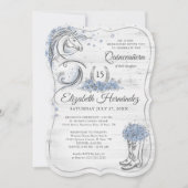 Silver and Light Blue Quince Rustikales Pferd Gebu Einladung (Vorderseite)